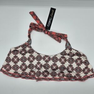 NWT Gypsy 05 swim bikini top only printed flounce halter size small